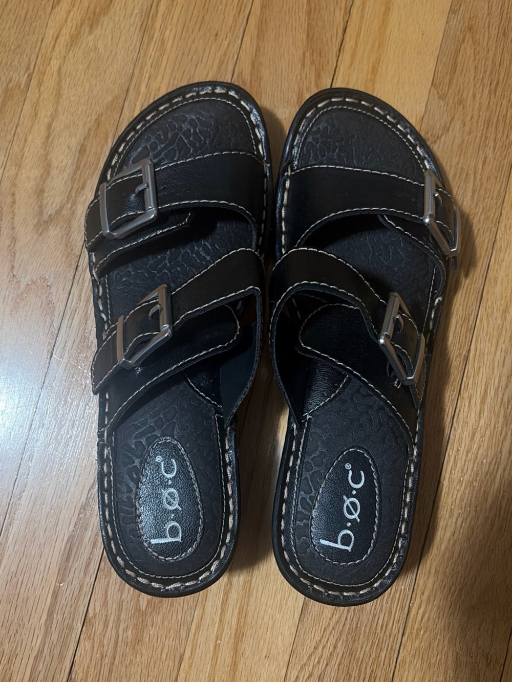 b.ø.c Black Buckle Slide Sandals